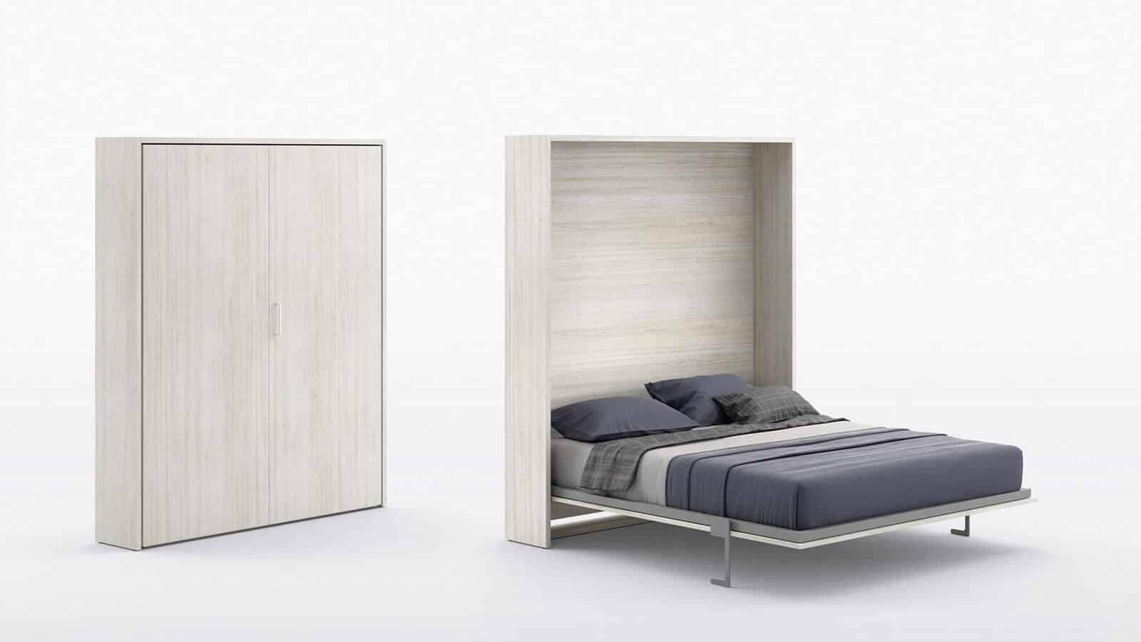 Lit escamotable horizontal optimal avec armoire sur meuble